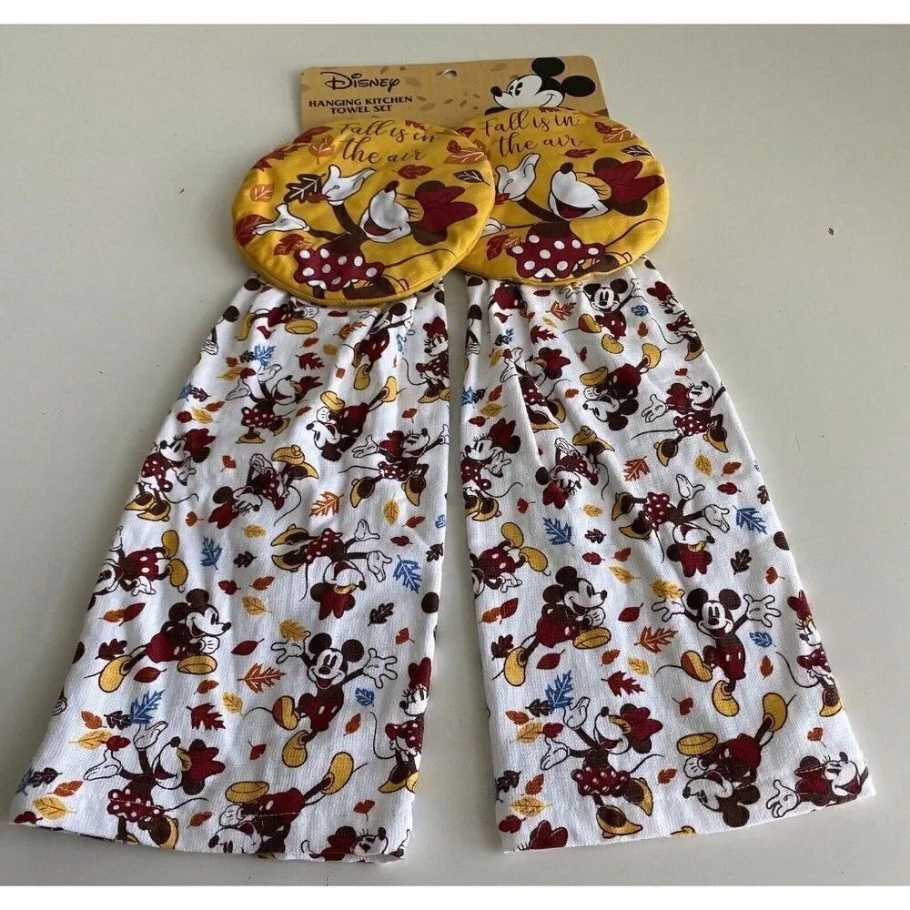 Set Of 2 Disney Minnie Mouse Autumn “Fall Is In The Air”‎ Kitchen Hanging Towels